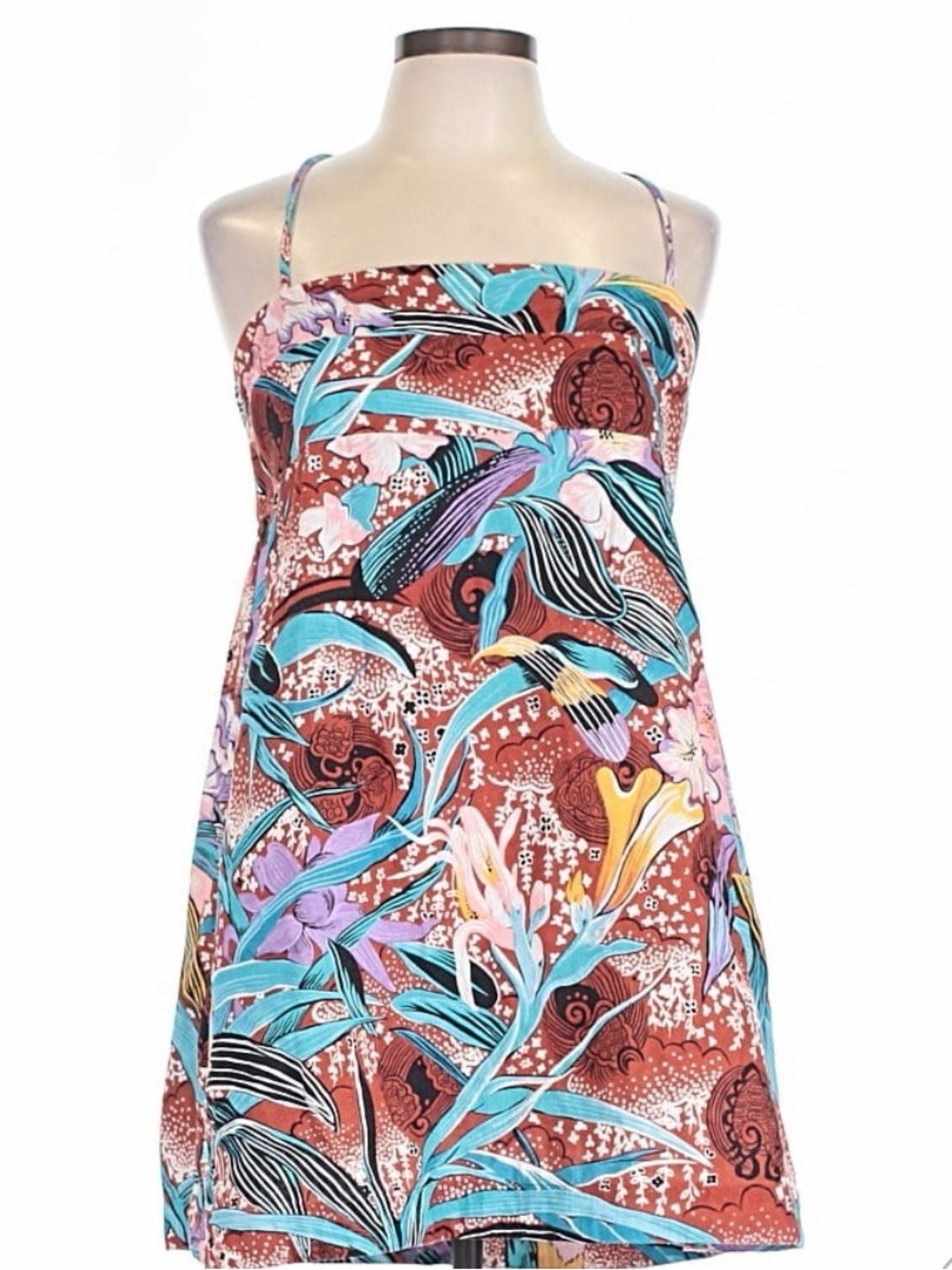 Banana Republic Tropical Print Dress in Aqua, Brown & Coral